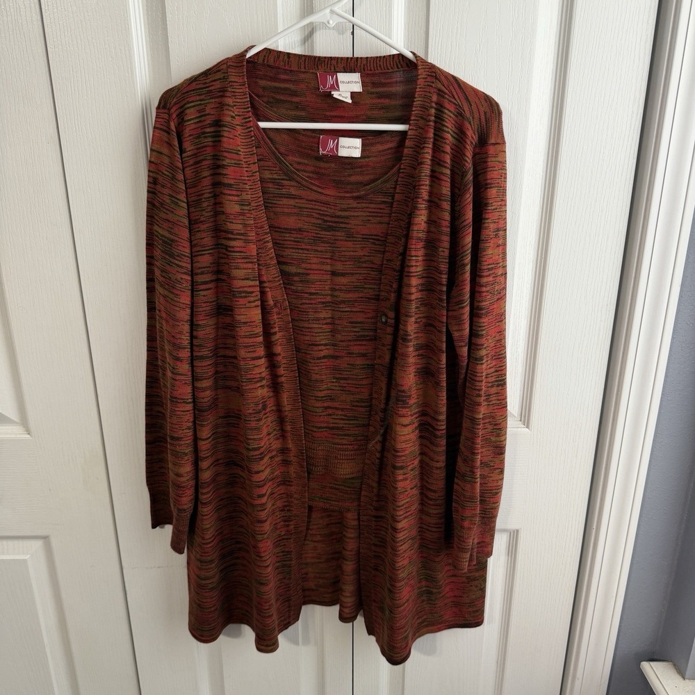 JM Collection Tank Cardigan Burgundy 2 Piece Set Women's Size XL Granny Office
